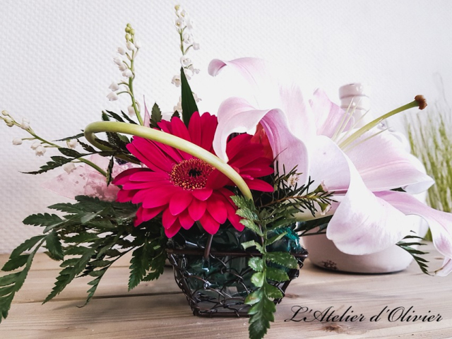 magnifique composition rouge et rose en pot