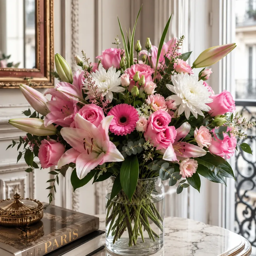 Bouquet rose et blanc avec lys