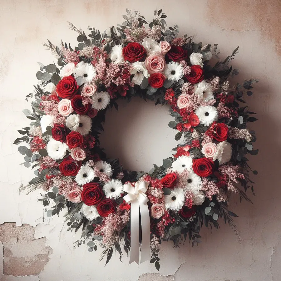 Couronne mortuaire rouge et blanche