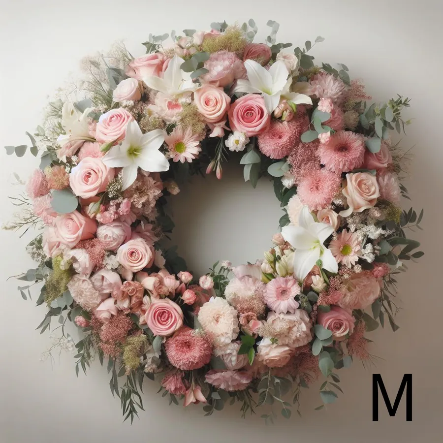 Coroa fúnebre branca e rosa — vue 3