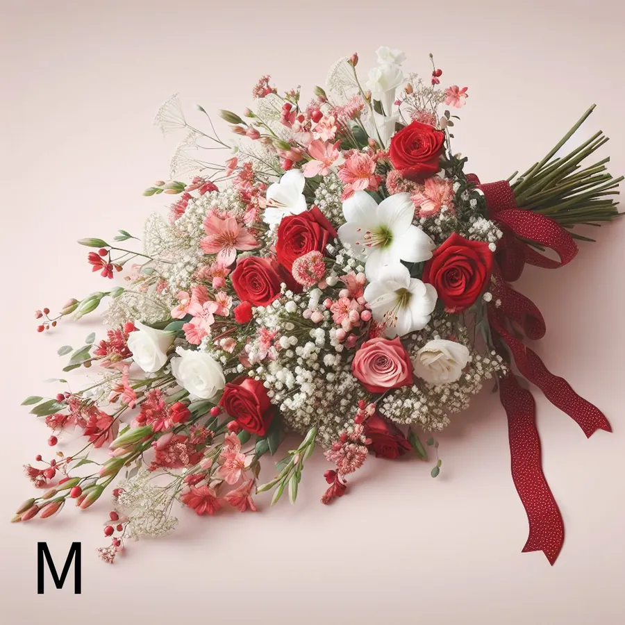 Gerbe de fleurs rouges et blanches pour deuil — vue 4