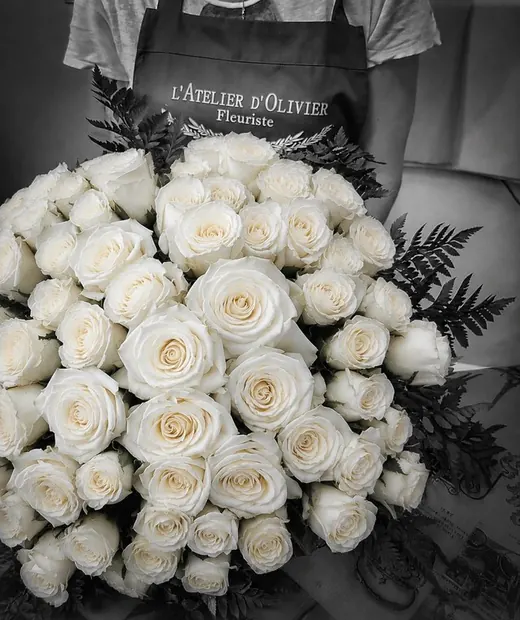 Bouquet de grandes roses blanches haut de gamme (de 20 à 500 roses)